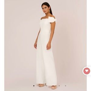 Aidan Mattox OFF-THE-SHOULDER JUMPSUIT WITH BOWS IN IVORY. Never worn.